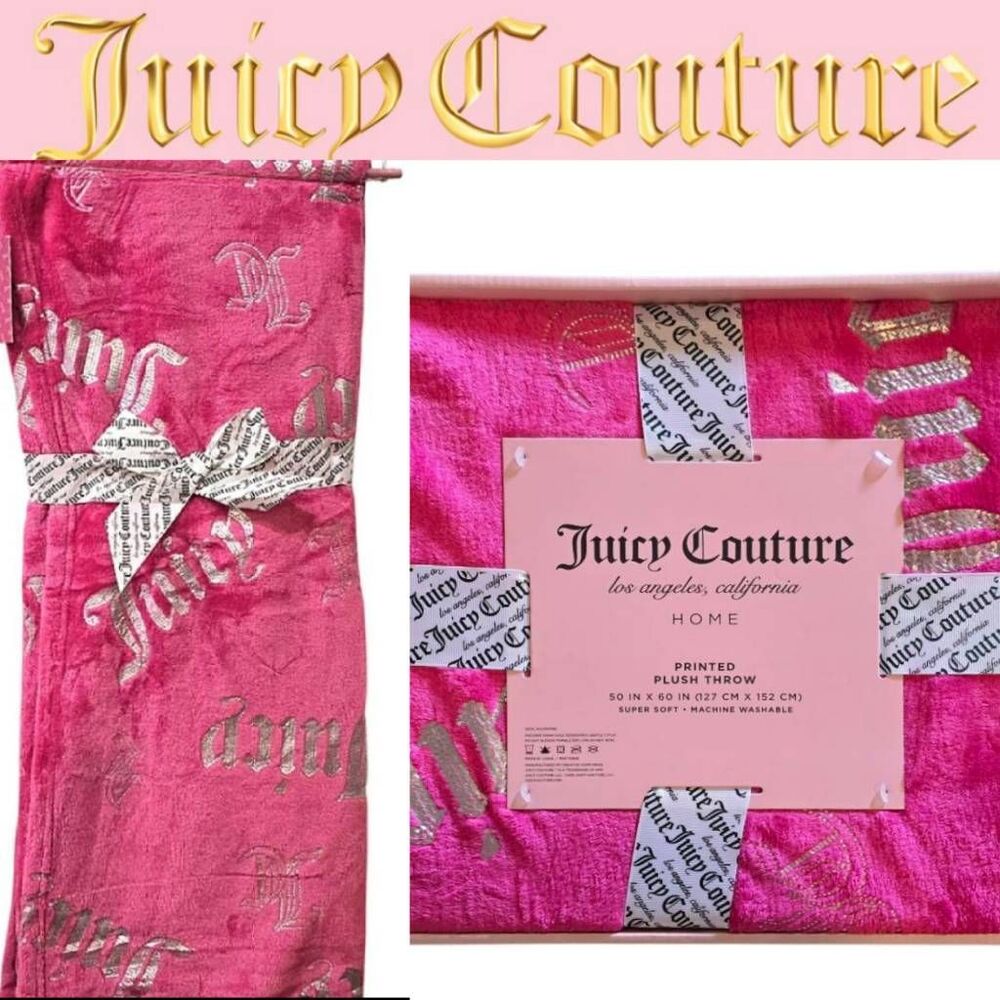Juicy Couture Home Silver Foil JC Juicy Diagonal Logo Throw Blanket